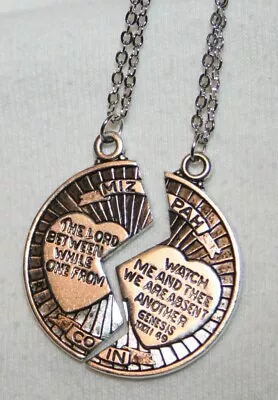 Set Silvertone Inseparable Partners Lovers Mizpah Coin Medal Necklace Genesis • $14.24