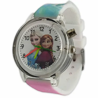 Frozen Elsa & Anna Light Up Light Pink Colour Changing Girls Kids Wrist Watch • £5.99