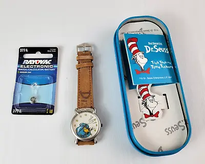 DR. Seuss Tick Tocking Time Tickers Watch Silver Brown Leather Band • $29.99