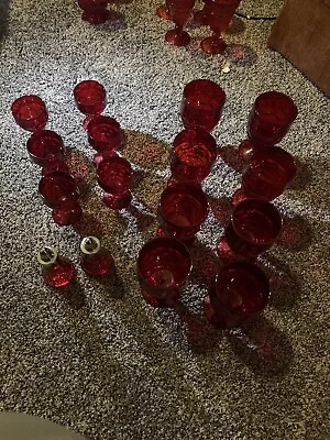 8 Viking Georgian Ruby Red Water Goblets 5 5/8  6 Other Cups And 2 Salt N Pepper • $149.95