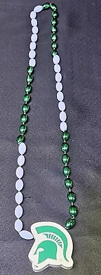 Michigan State Spartans Pendant W/Football Beaded Neckalace / Mardi Gras Beads-A • $17.80