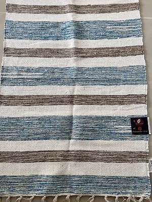 Chindi Rag Rug Mat Blue Brown Grey Beige Tassles Floor Mat Bathroom Bedroom Yoga • £12