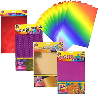 8x Sheets Of A4 Board Card Craft - Gold/Silver Metallic Glitter Holographic • £1.99