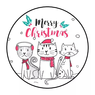 30 Merry Christmas Cats Envelope Seals Labels Stickers 1.5  Round Favors • $2.64