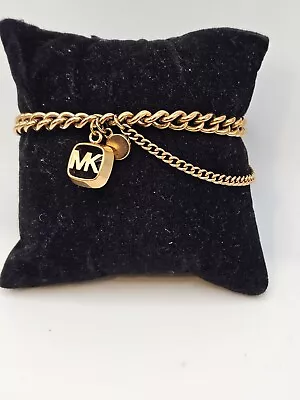 MICHAEL KORS Goldtone Bracelet Link Square Facet Gemstone Logo Rhinestone 7     • $42