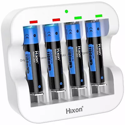 4Pcs Hixon 1.5V AAA Rechargeable Lithium Batteries 1100mWh & AA Battery Charger • £22.78