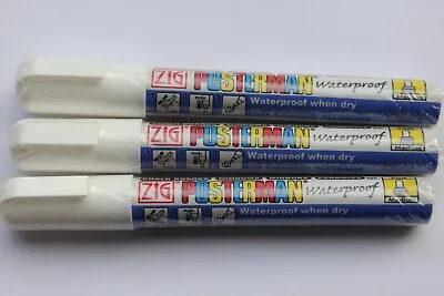 Pack Of 3 White Zig Posterman PMA-30 Waterproof Art Sign Pens Medium 2mm Nib • £3.99