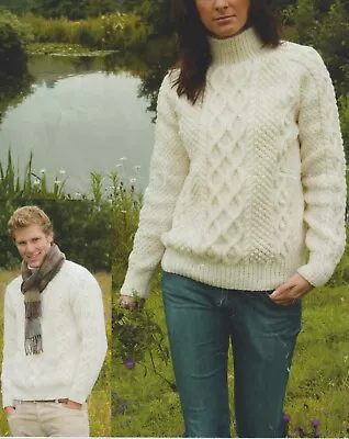 81 Lady's Mens  Aran Double Cable Sweater 34-44  Knitting Pattern Copy • £3.49