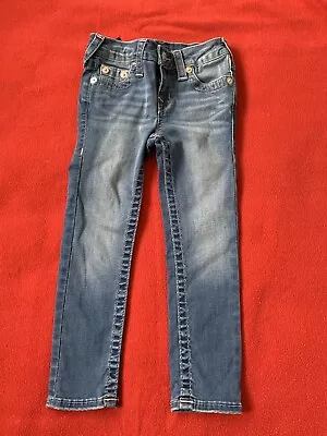 Toddler Girl True Religion Jeans Blue Pink Stitching Relaxed Straight Leg Size 4 • $8