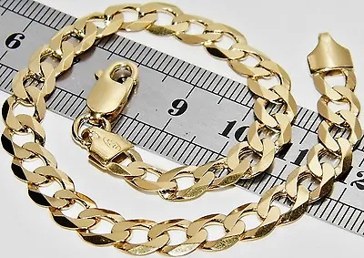 9CT YELLOW GOLD & SILVER SOLID CURB BRACELET - 7.75 Inch - MEN'S OR LADIES • £23.95