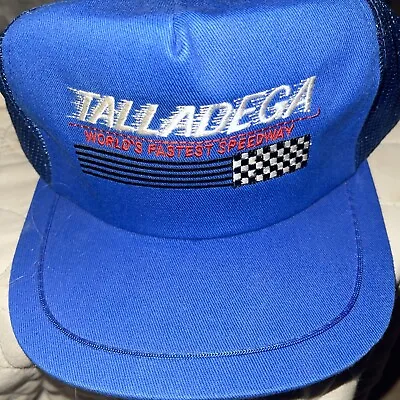 $19.50 • Buy Vintage Talladega Superspeedway Hat NASCAR Trucker Snapback Cap Blue & White