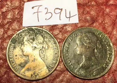 2  Early Queen Victoria Bun Head Farthings 1860 1861 - Job  Lot 7394 • £2.99