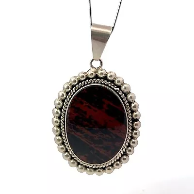 Mexican Sterling Silver Large Oval Red & Black Natural Tiger Stone Pendant  • $71.10
