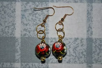 12mm Round Bead Earrings Narrow Boat Barge Ware Canal Art Folk Style • £7