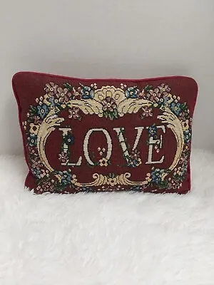 Vintage Valentine's Day Tapestry Throw Pillow W/Love & Floral Pattern • $9.90