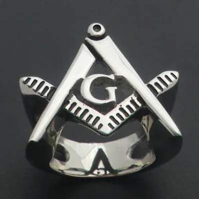 $30.99 • Buy Free Mason Ring - Cut Out Symbol Freemasonry - Steel Silver Color Masonic Rings