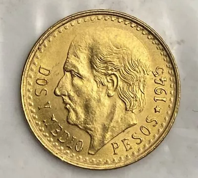 1945  2.5 Pesos Gold Dos Y Medio Miguel Hidalgo  Moneda De Oro .900 Mexico • $155.50