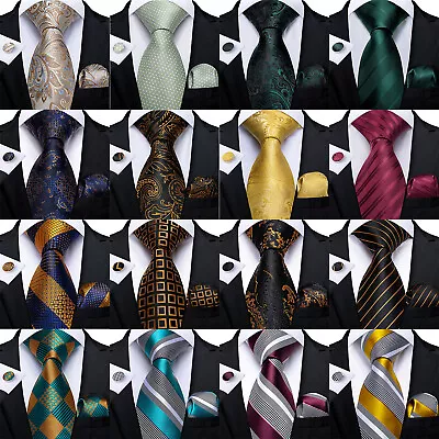 Mens Silk Ties Blue Gold Red Black Solid Paisley Striped Tie Necktie Set Wedding • $11.39