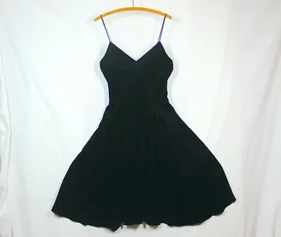 Vtg 90s Black Velvet Dress Full Circle Skirt M Princess Seamed USA Made Does 50s • $64