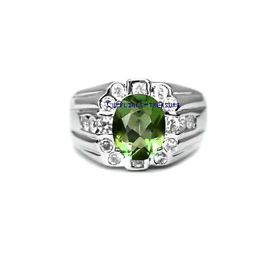 Natural Peridot & CZ Gemstones With 925 Sterling Silver Ring For Men's #7898 • £109.94