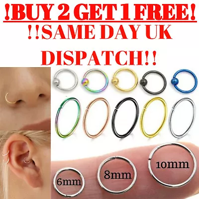 Nose Ring Open Hoop Ball Tragus Helix Cartilage Ear Surgical Septum Piercing UK • £1.99