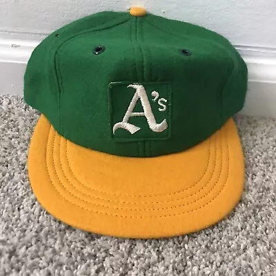 VTg 1960s 70's OAKLAND A's MLB Fitted Hat WOOL Felt NOS D/S Leather Band 7 3/8 • $33