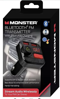 New Monster LED Bluetooth FM Transmitter With 3.4 Amp USB Charging Ports • $24.99