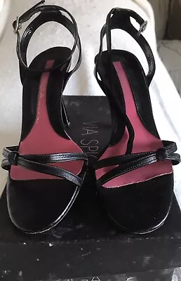 Via Spiga Black Patent Leather Strappy Heels Open Toe Ankle Made In Italy EUC 8M • $20