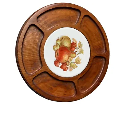 Vintage Wood Cheese Tray Charcuterie Board Mid Century Modern Fruit Floral • $24.50