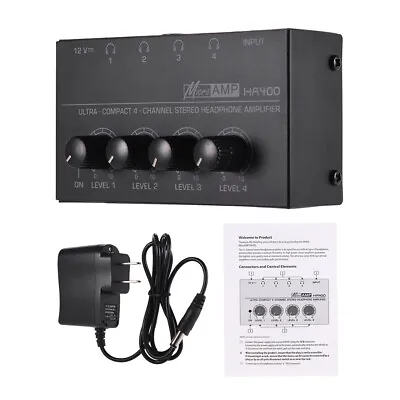 HA400 Ultra-Compact 4 Channel Stereo Headphone Amplifier Amp US Plug Black C6L5 • $15.03