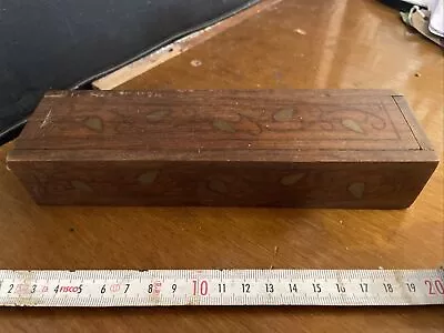 £13 • Buy Wooden Pen Pencil Stationery Box With Brass Inlays Slide Lid