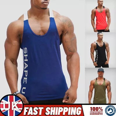 Mens Gym Vest Racerback Bodybuilding Muscle Stringer Tank Top Bodybuilding Vest • £11.69
