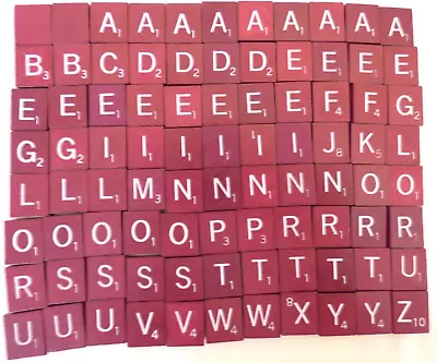 88 Scrabble Tiles Maroon Red Burgundy W White Letters - Crafts Replacement • $15