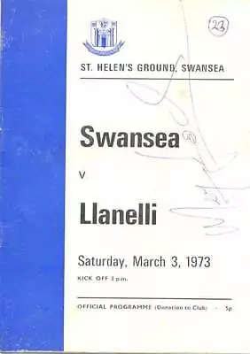 SWANSEA V LLANELLI 3 March 1973 SIGNED RUGBY PROGRAMME MERVYN DAVIES + COA • £23.99