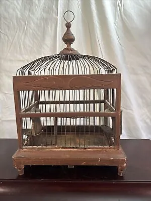 Vintage Folk Art Small Wooden And Metal Bird Cage • $12.99
