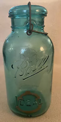 Vintage Ball Ideal 1/2 Gallon Blue Green Glass Eagle Wire Bale Mason Jar J23-90 • $42.50