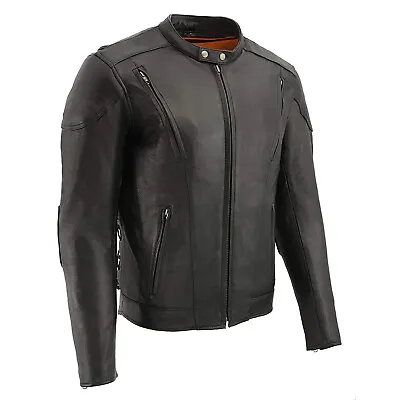 Milwaukee Vented Scooter Leather Jacket Men XL Tall Side Lace Gun Pockets SH101 • $118.65