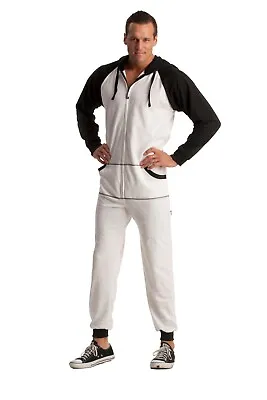 Black & White Footless One Piece Pajamas New Adult Unisex Hoodie Zip Up PJ's XL • $29.95