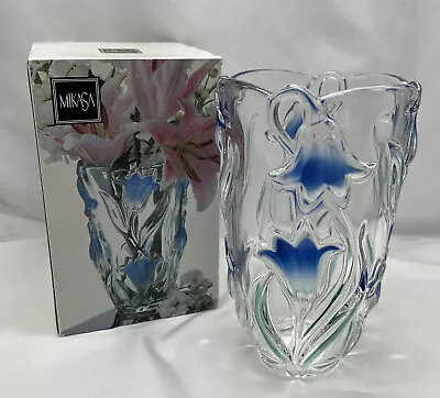 New W/Box Mikasa Bluebells Glass Vase Frosted Raised Floral GR BL -  SA163/820 • $25