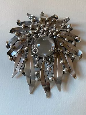 Large Mary Gage Sterling Silver Foliate Motif Brooch With Rock Crystal • $1375