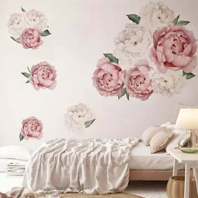 $13.99 • Buy Peony Rose Wall Stickers Removable Flowers  Nursery Decals Kids Girl Living Room
