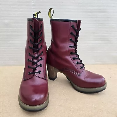 Doc Martens Darcie Vegan Leather Bordeaux Cherry Red Heeled Laceup Boots UK 5 • £105