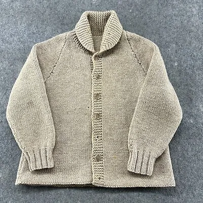 VTG Wool Cardigan Mens S Beige Sweater Knit Shawl Collar Fisherman Cowichan 50s • $79.96