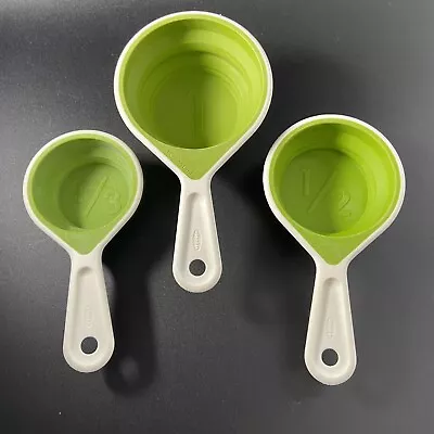 3x Vintage CHEF'n Collapsible Measuring Cups Green Flat Fits In Drawer • $6.99