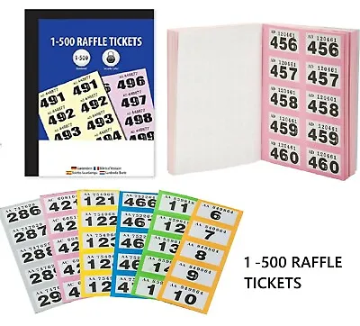 RAFFLE TICKETS BOOK Cloakroom Tombola Draw Security Coded Numbered 1-500 UK • £3.49