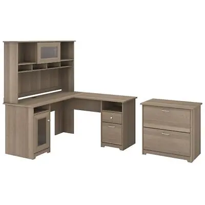 Bush Furniture Cabot L Shaped Desk With Hutch & File Cabinet In Ash Gray • $807.99