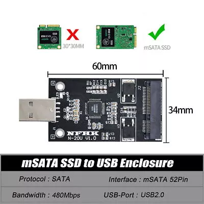 NFHK  Mini PCI-E MSATA To USB 2.0 External SSD PCBA Conveter Adapter Driver Card • $9.09