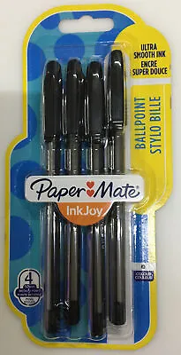 #Paper Mate InkJoy Black Ballpoint Pens 4Pack Ultra Smooth 1.0mm Nib Free P&P • £3.99