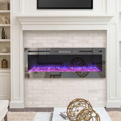Electric Wall Mounted Mirrored Fireplace 40in LED Fire Room Heater Wall-in Inset • £189.95
