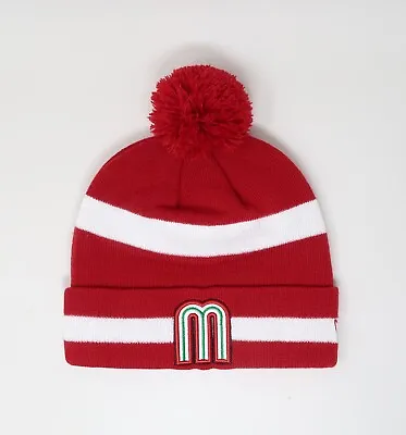 NEW ERA Men Women WBC Mexico Red White Striped One Size Knit Pom Beanie Hat • $20